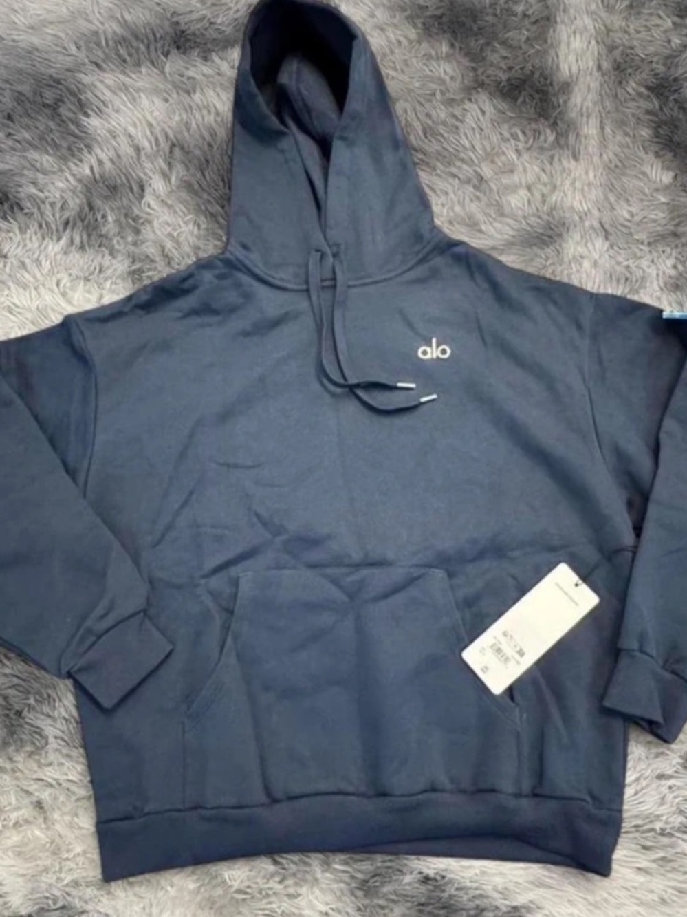 ALO Yoga Navy Hoodie with Subtle White Logo